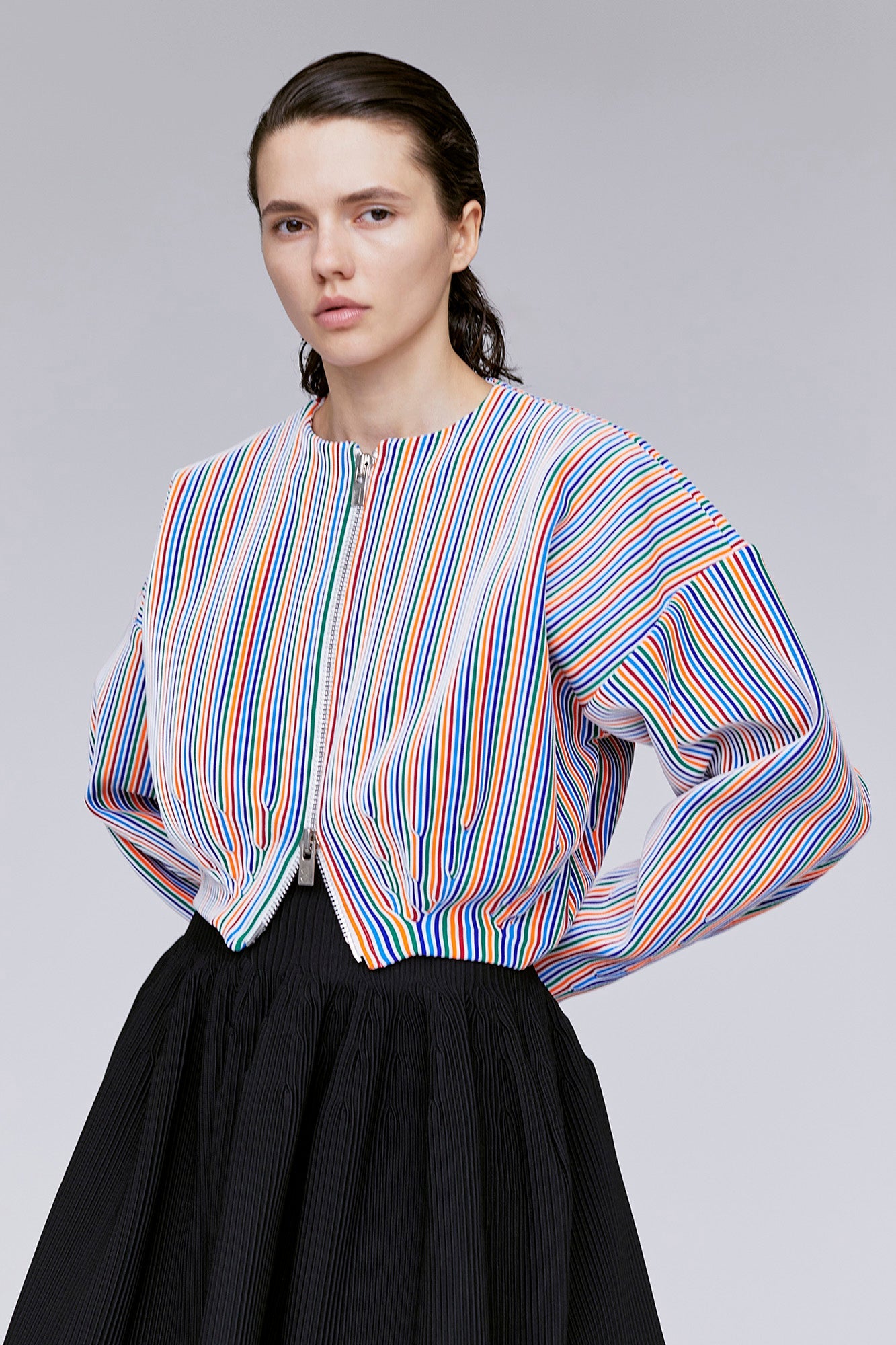 HYPHA COLLARLESS CROPPED BOMBER JACKET