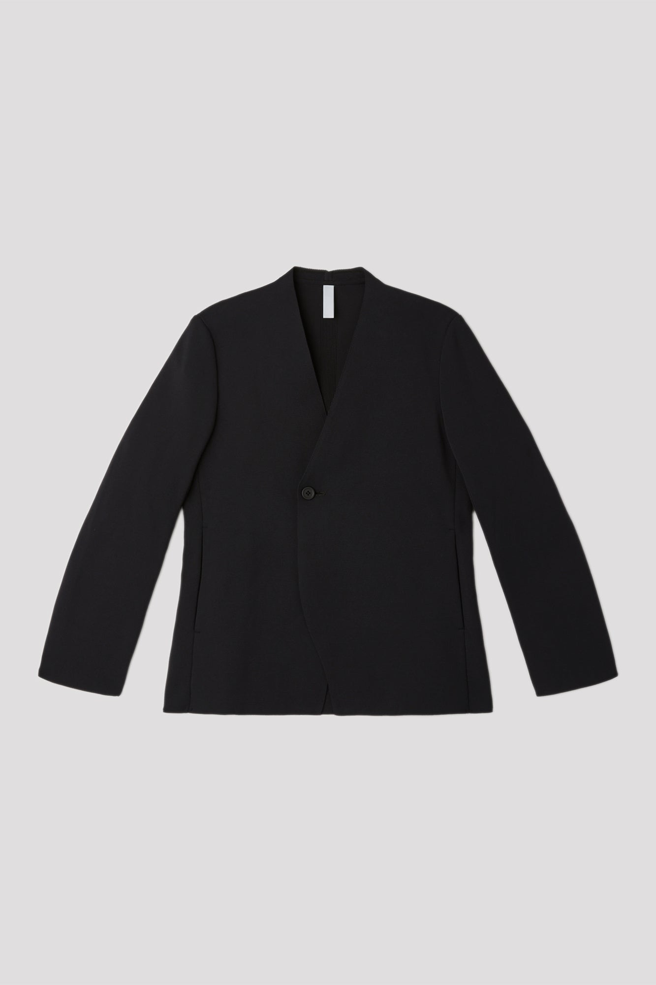 MILAN DOUBLE BREASTED COLLARLESS JACKET - BLACK