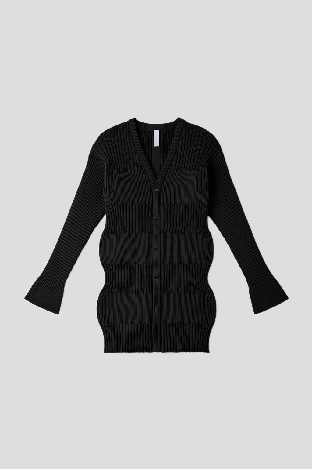 FLUTED LONG CARDIGAN - BLACK