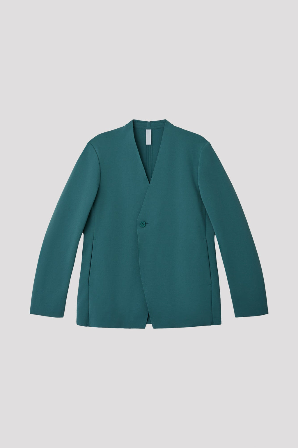 MILAN DOUBLE BREASTED COLLARLESS JACKET - MOSS GREEN