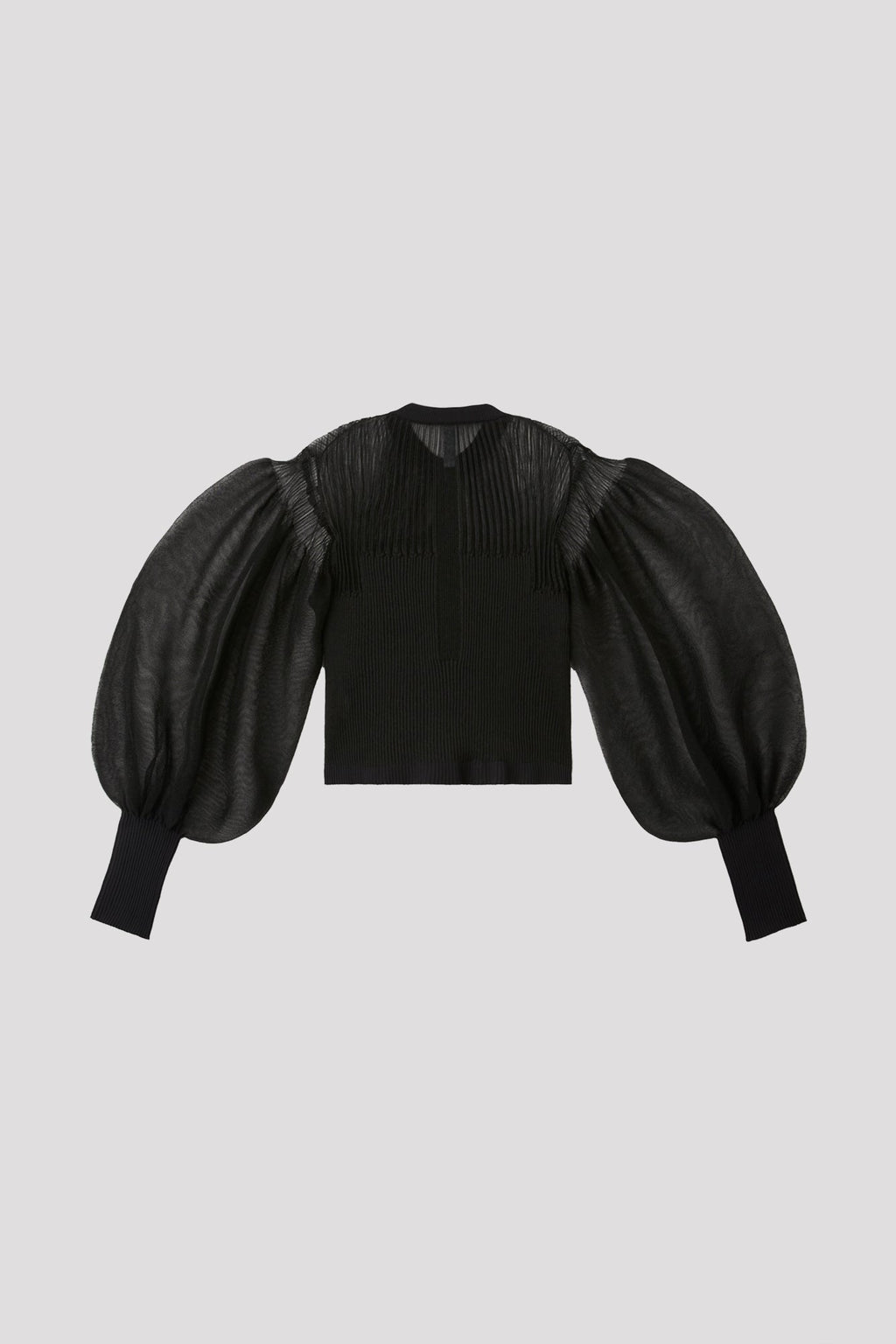 FLUTED LUCENT GLITTER PUFF SLEEVE CROPPED CARDIGAN