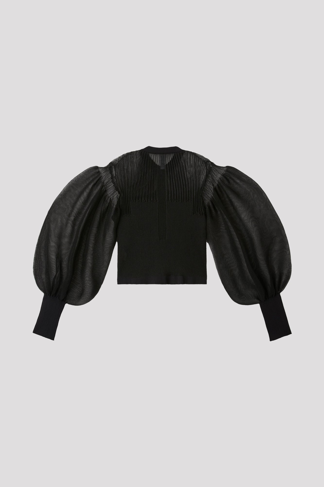 FLUTED LUCENT GLITTER PUFF SLEEVE CROPPED CARDIGAN