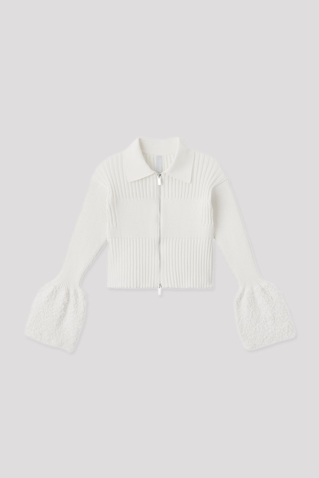 FLUTED REEF CROPPED ZIP SHIRT CARDIGAN - WHITE