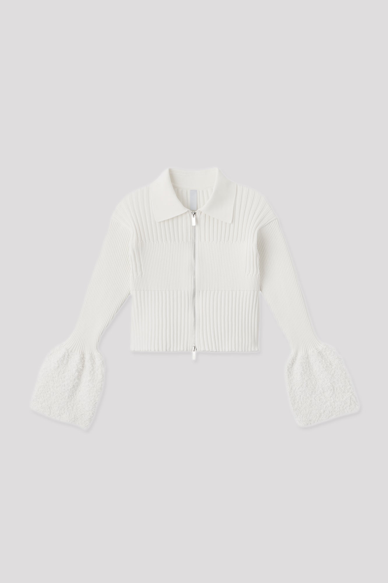 FLUTED REEF CROPPED ZIP SHIRT CARDIGAN - WHITE