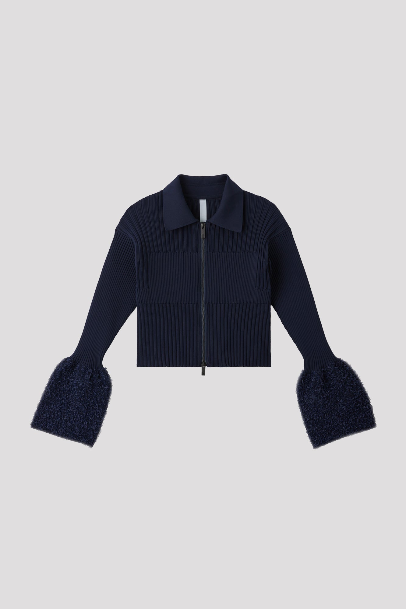 FLUTED REEF CROPPED ZIP SHIRT CARDIGAN - NAVY