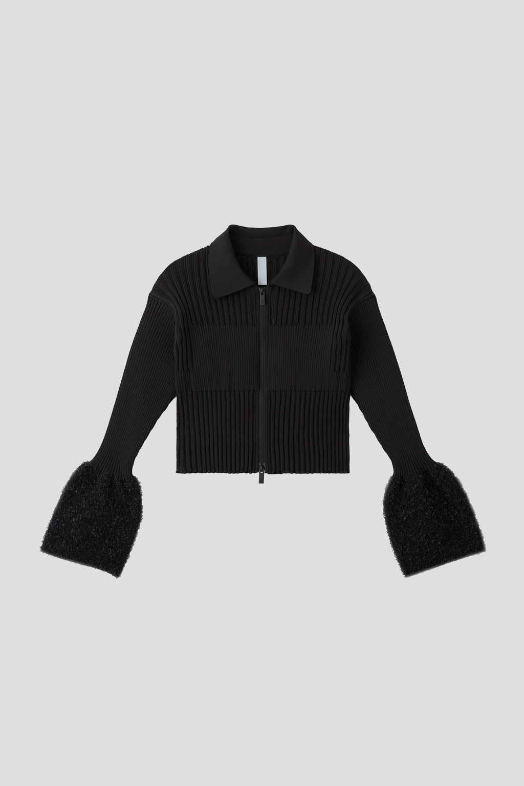 FLUTED REEF CROPPED ZIP SHIRT CARDIGAN - BLACK
