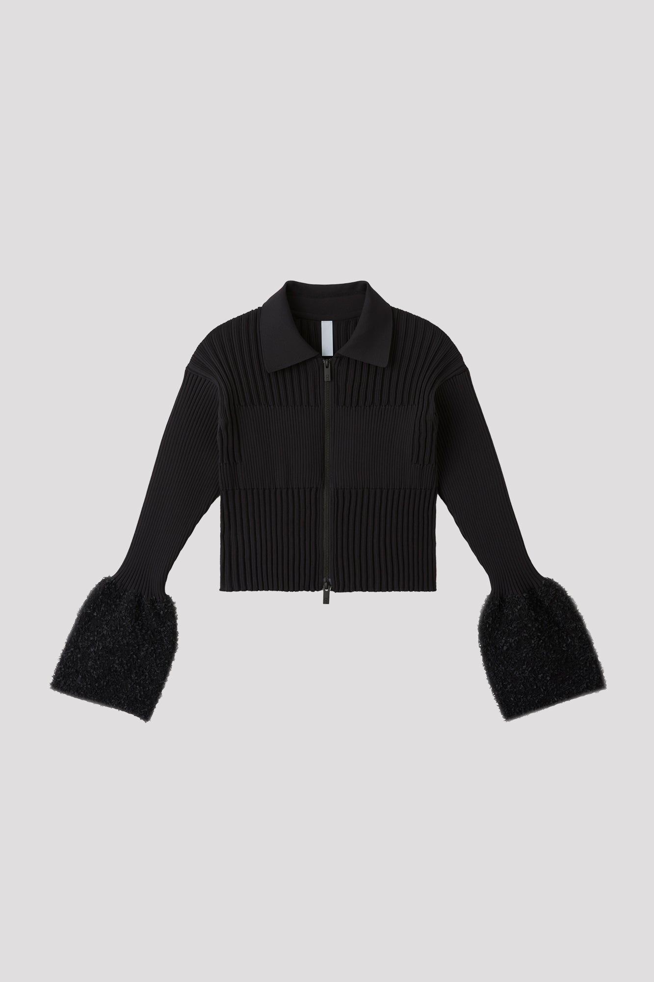 FLUTED REEF CROPPED ZIP SHIRT CARDIGAN - BLACK