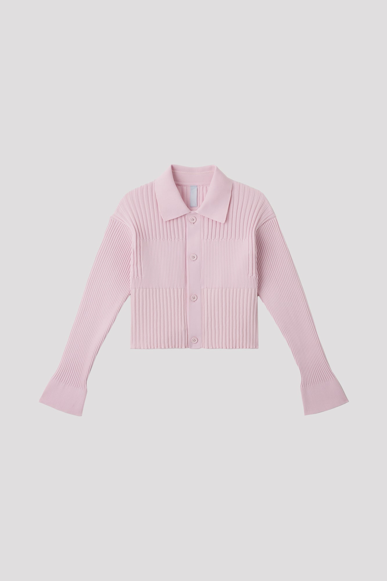 FLUTED CROPPED SHIRT CARDIGAN - PASTEL PINK