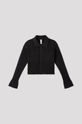 FLUTED CROPPED SHIRT CARDIGAN - BLACK