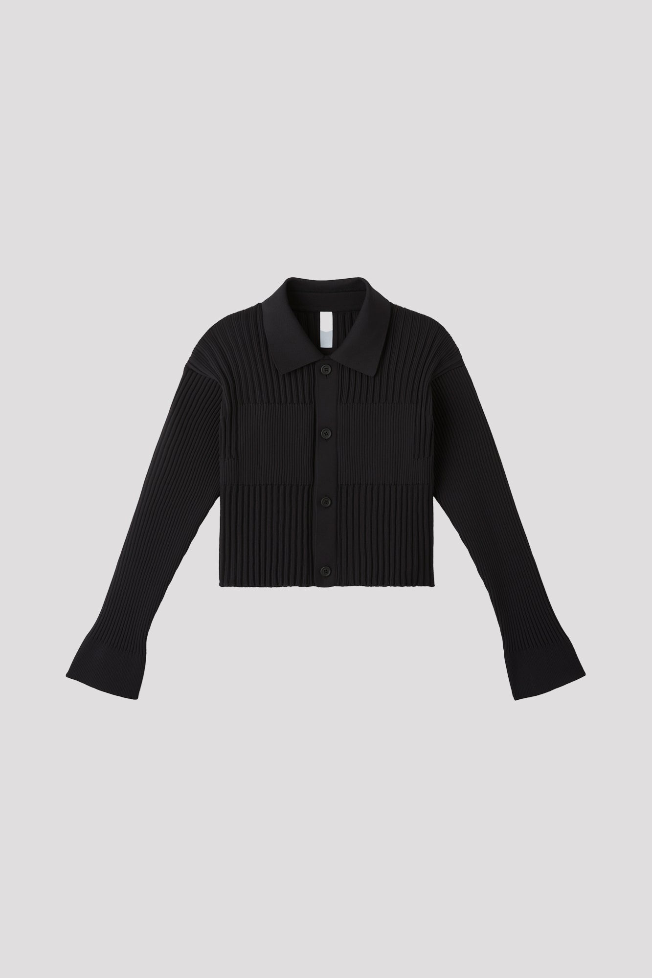 FLUTED CROPPED SHIRT CARDIGAN - BLACK