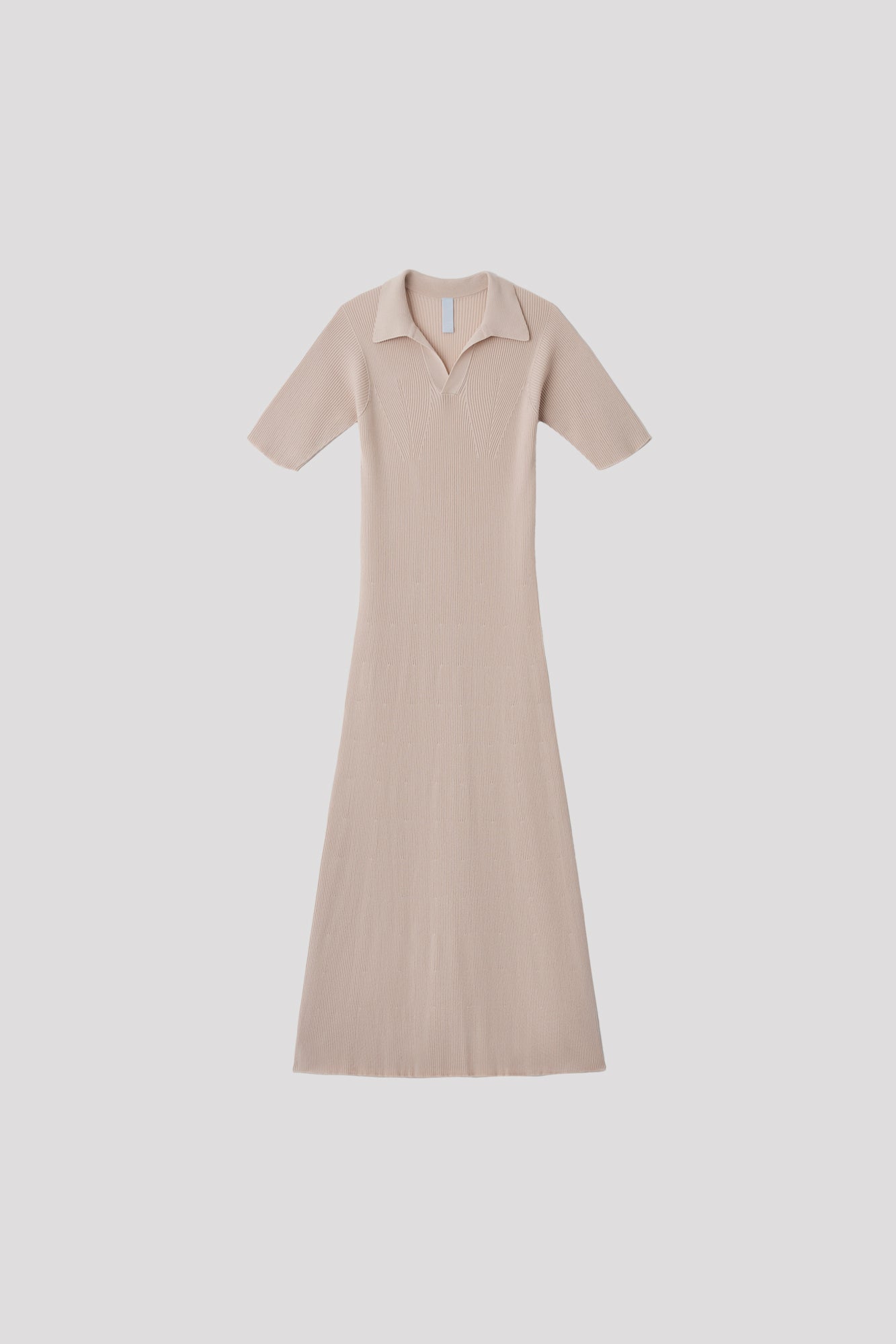 BS RIB SHORT SLEEVE POLO DRESS - LIGHT BEIGE