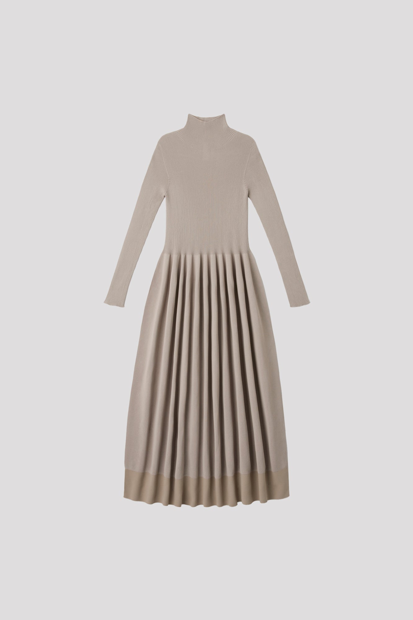 RIVULET HIGHNECK LONG SLEEVE DRESS - BEIGE