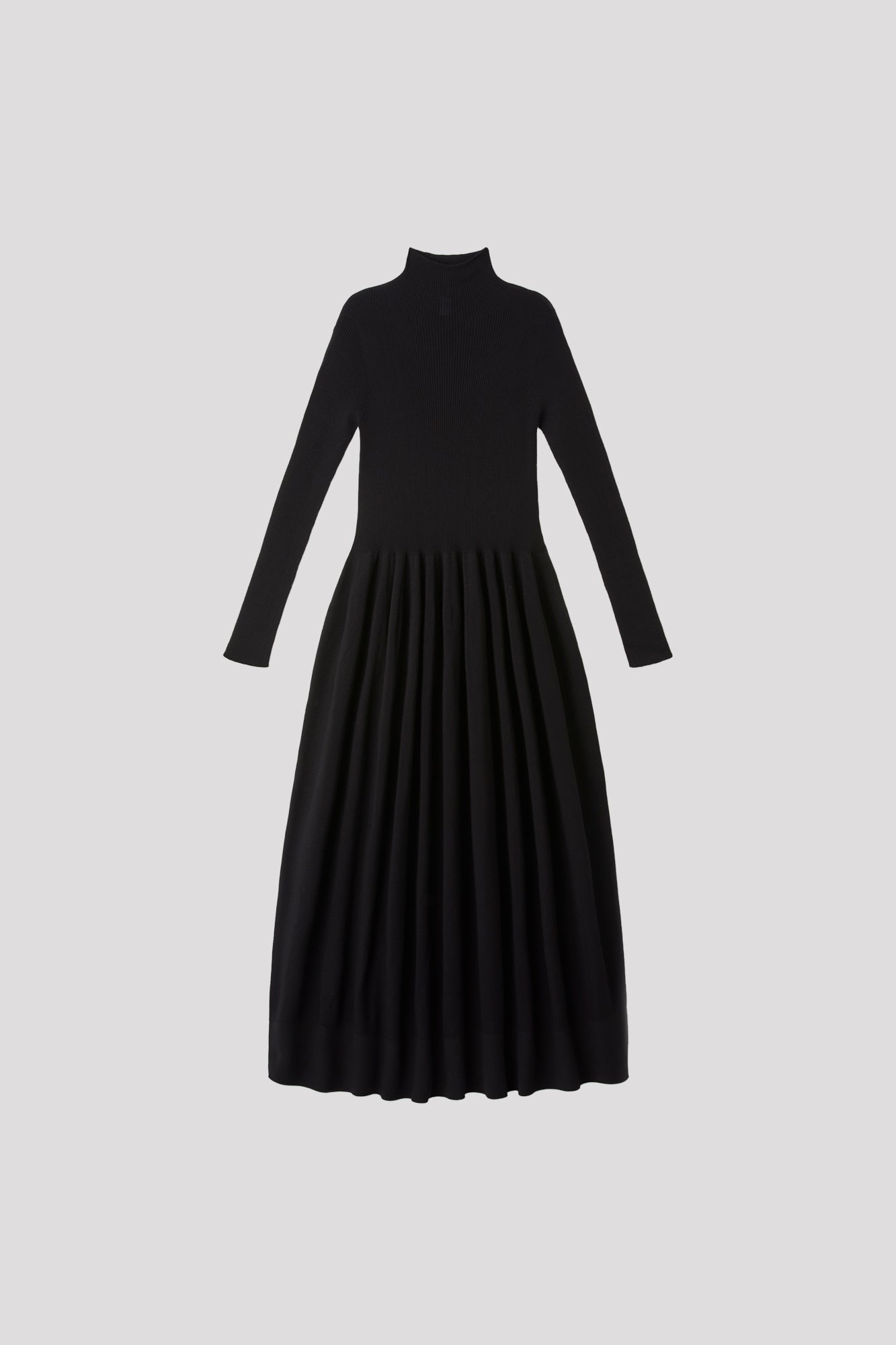RIVULET HIGHNECK LONG SLEEVE DRESS - BLACK