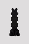 FLUTED SLEEVELESS MERMAID DRESS - BLACK
