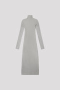 RIB METAL HIGHNECK LONG SLEEVE DRESS - SILVER