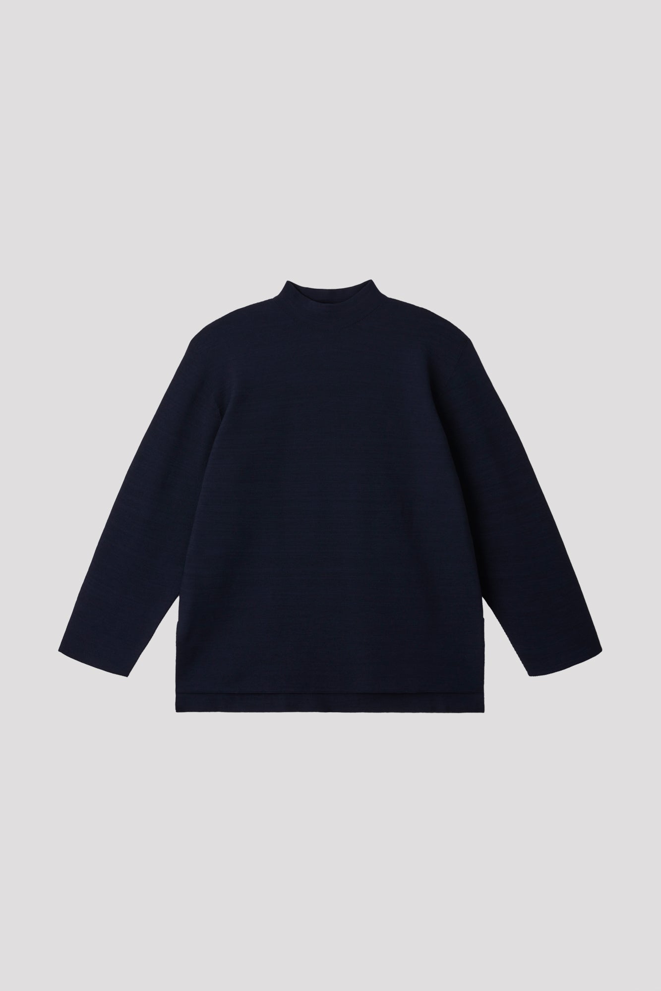 GARTER MOCKNECK LONG SLEEVE TEE SHIRT - NAVY