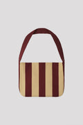 MESH STRIPED CROSSBODY BAG - MAROON RED-BISQUE BEIGE