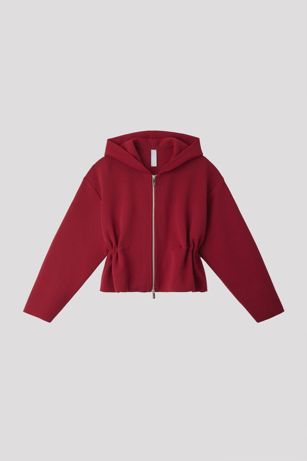 TW MILAN RIB CROPPED HOODIE JACKET - MAROON RED