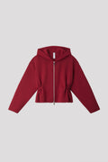 TW MILAN RIB CROPPED HOODIE JACKET - MAROON RED
