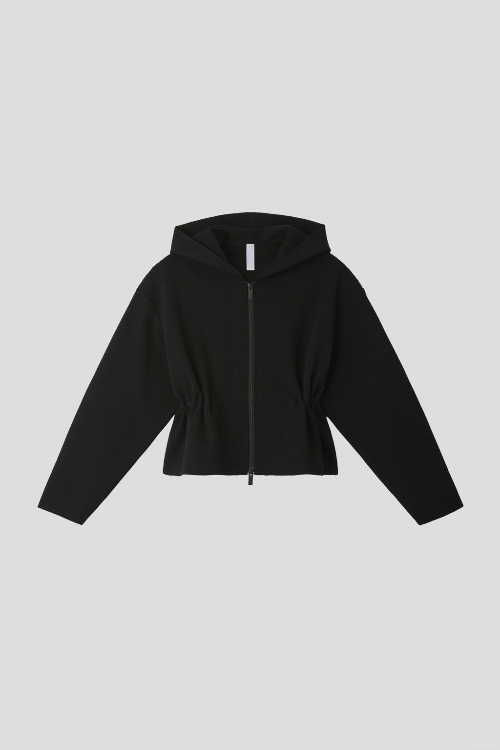 TW MILAN RIB CROPPED HOODIE JACKET - BLACK