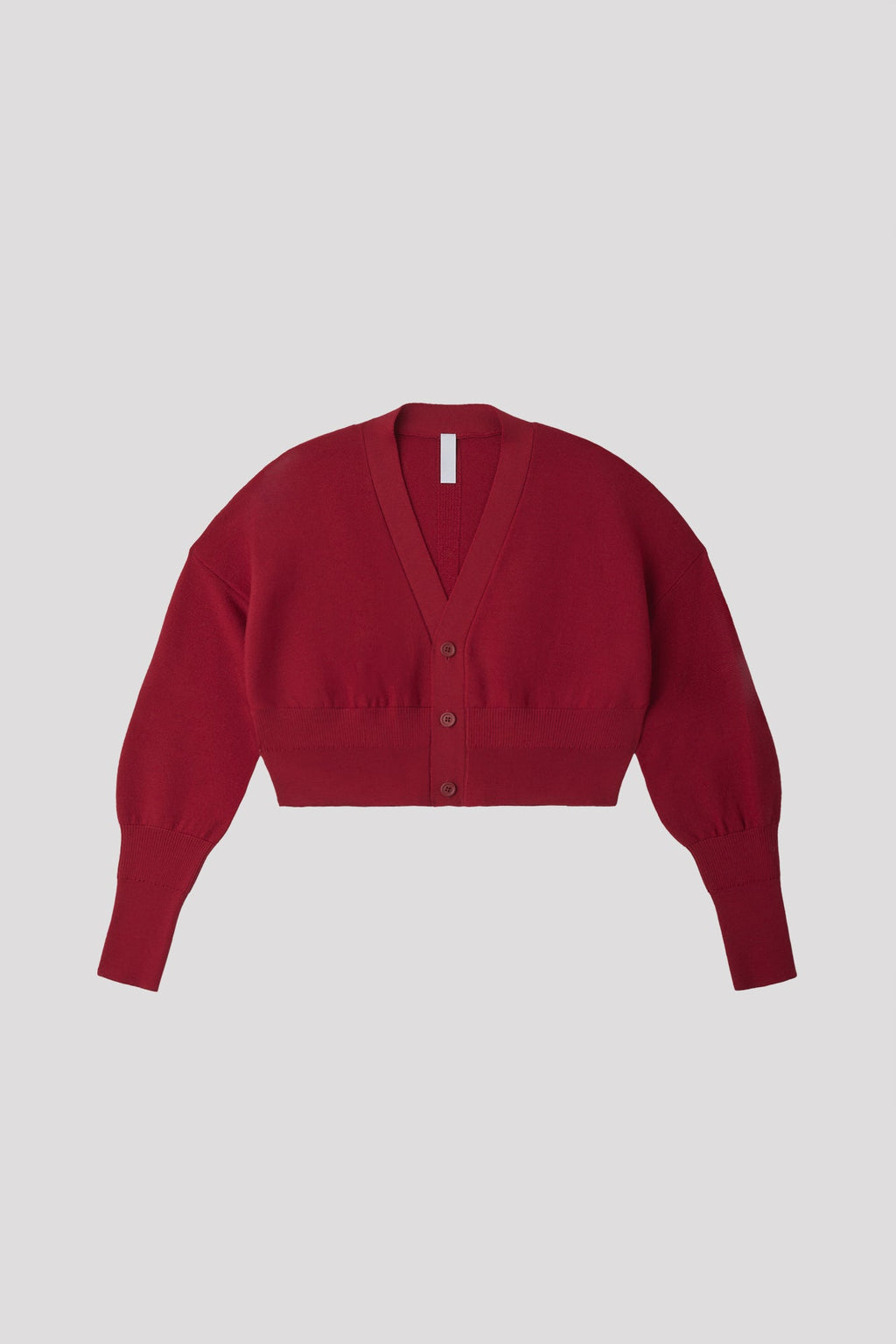 WOOL GARTER CROPPED CARDIGAN - MAROON RED
