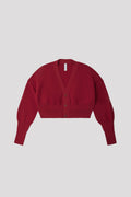 WOOL GARTER CROPPED CARDIGAN - MAROON RED