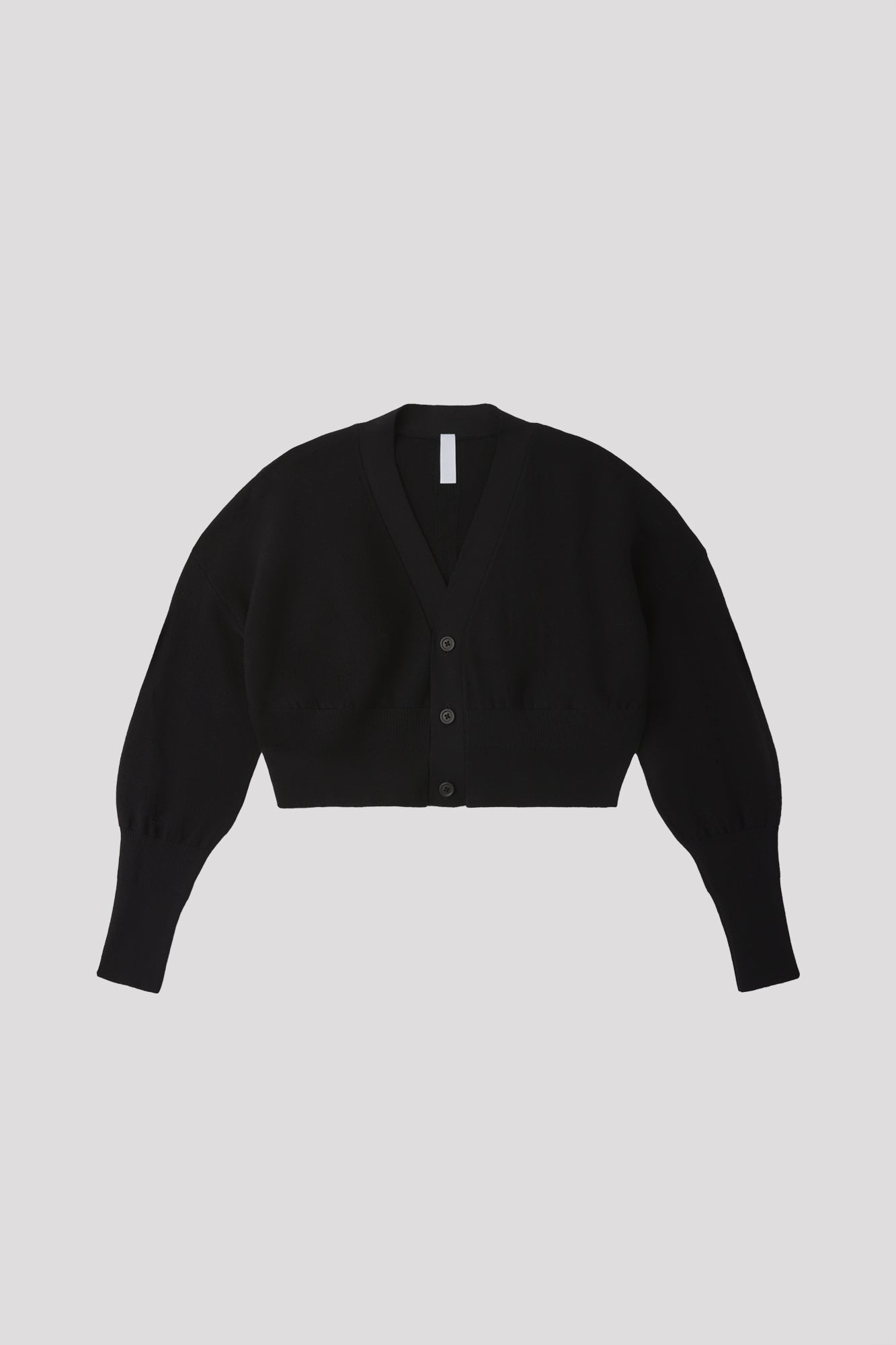 WOOL GARTER CROPPED CARDIGAN - BLACK
