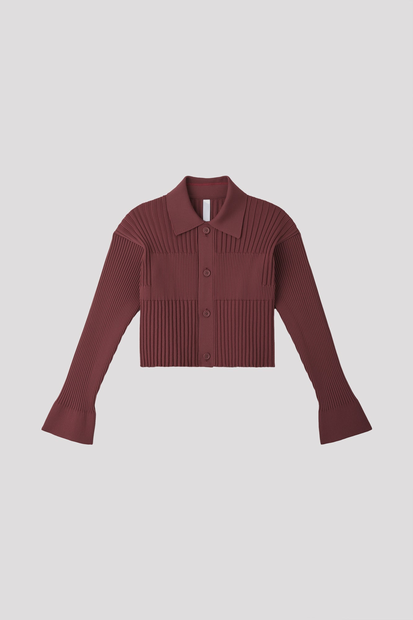 FLUTED CROPPED SHIRT CARDIGAN - BLUSH RED