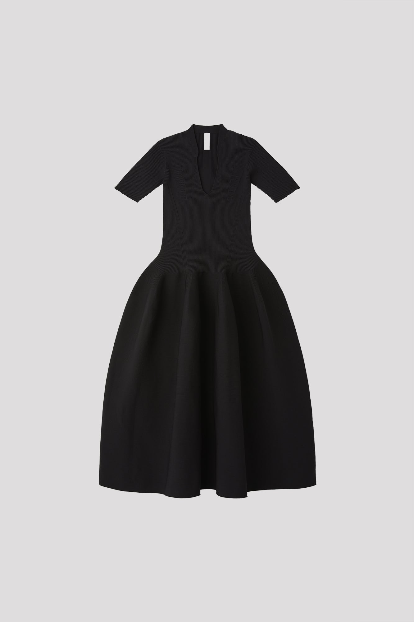 POTTERY STAND-UP COLLAR SHORT SLEEVE DRESS - BLACK