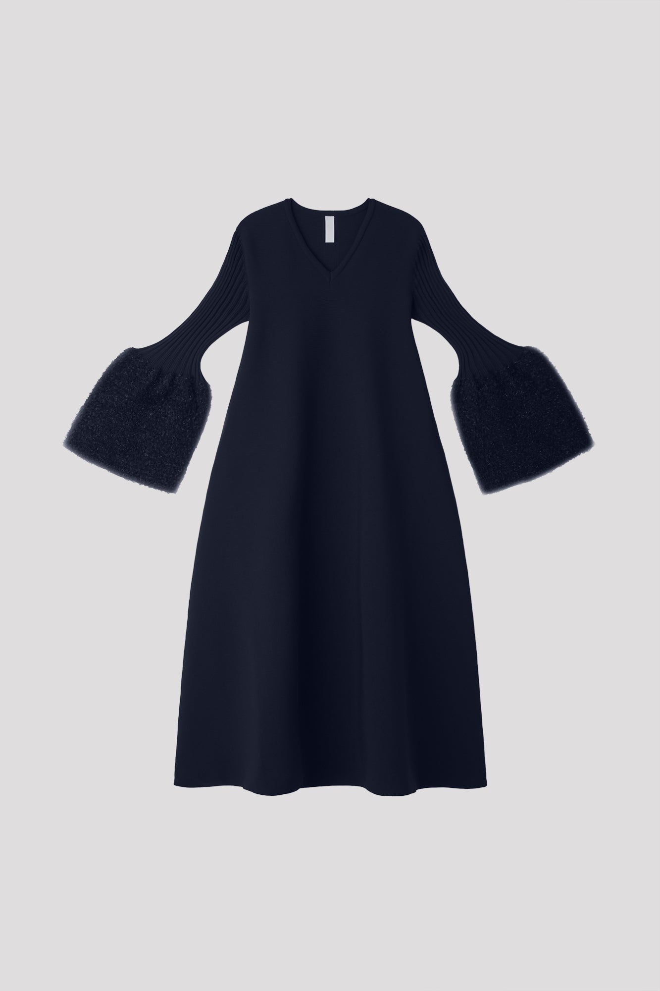 POTTERY REEF LUXE LONG BELL SLEEVE FLARE DRESS - NAVY-BLACK