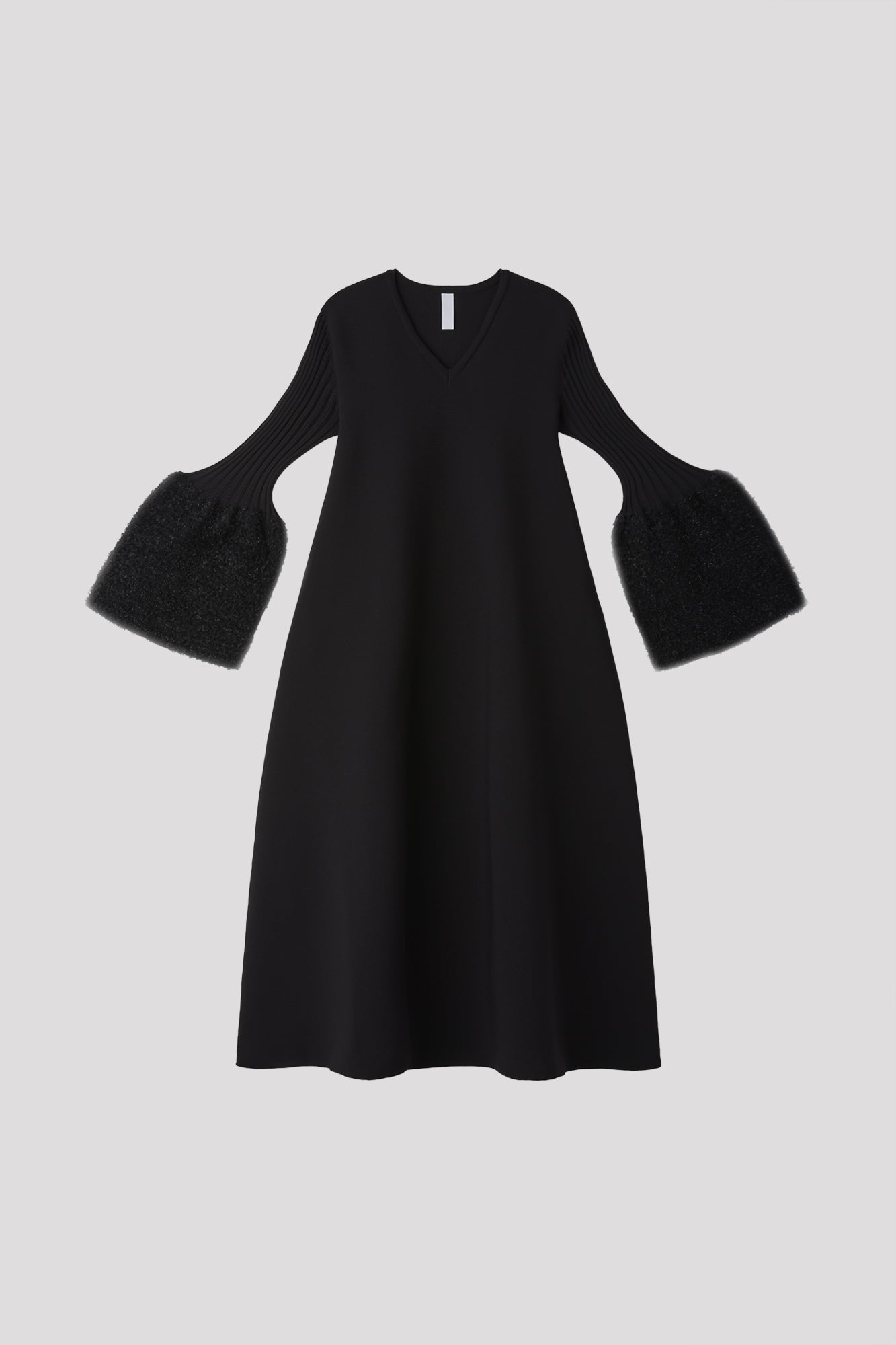 POTTERY REEF LUXE LONG BELL SLEEVE FLARE DRESS - BLACK