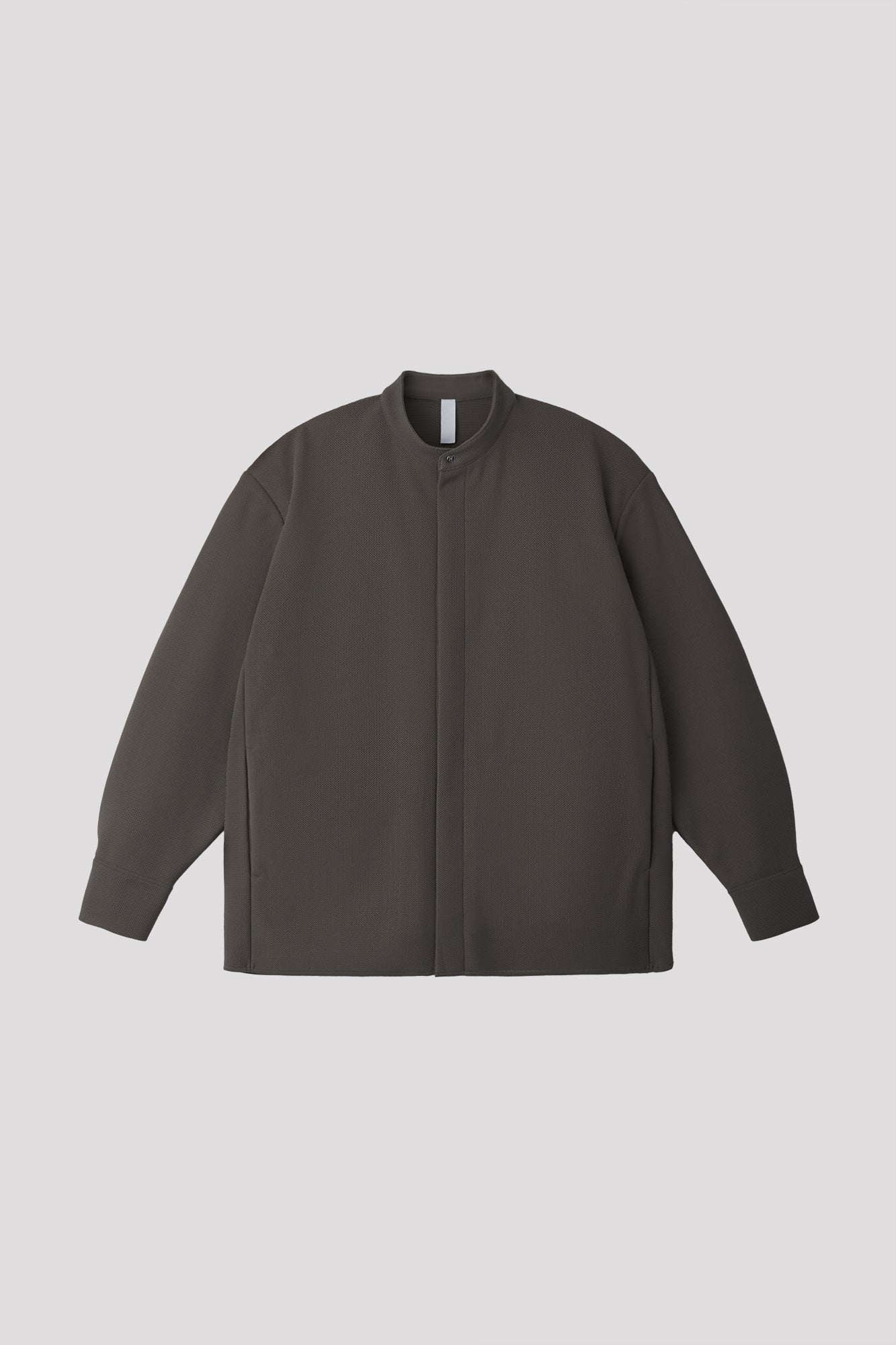 MESH STAND-UP COLLAR COVERED PLACKET SHIRT - IRON GRAY