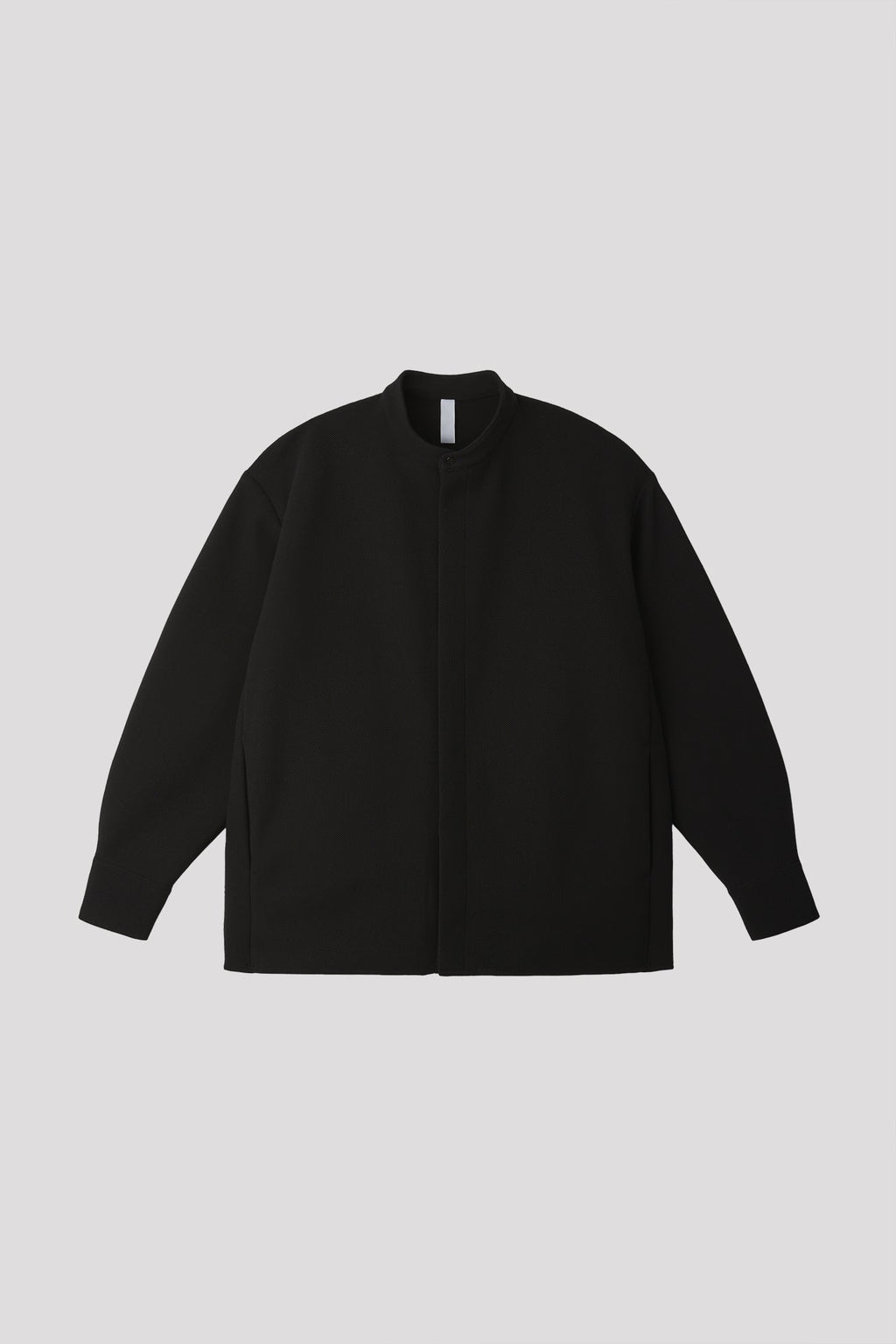 MESH STAND-UP COLLAR COVERED PLACKET SHIRT - BLACK