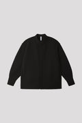 MESH STAND-UP COLLAR COVERED PLACKET SHIRT - BLACK