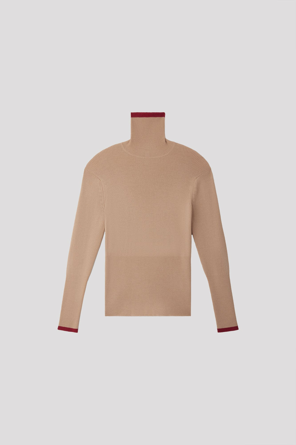 WOOL RIB HIGHNECK TOP - PINK BEIGE-MAROON RED