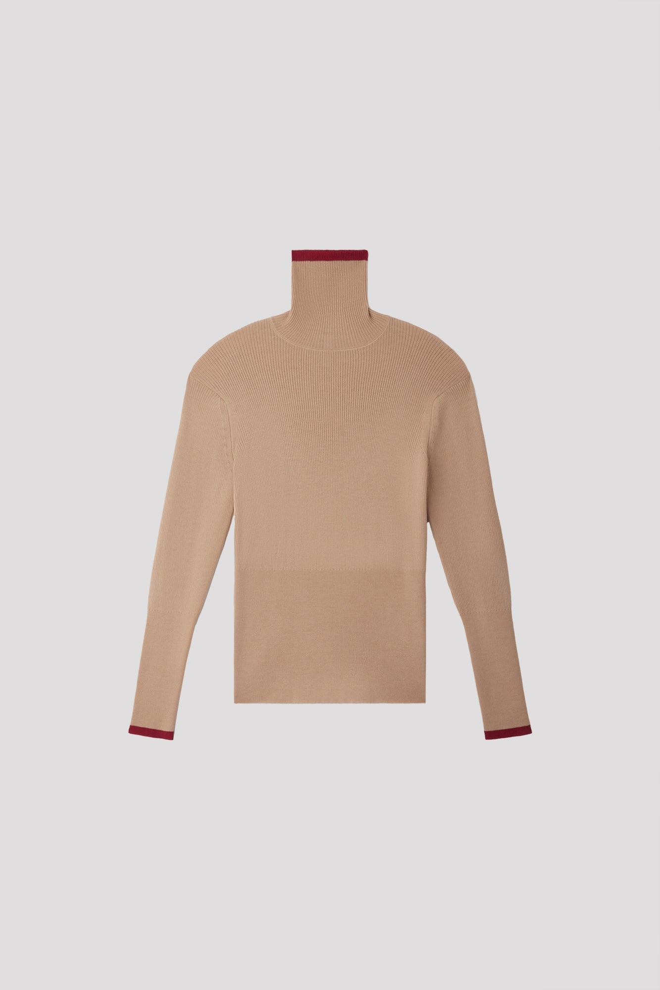 WOOL RIB HIGHNECK TOP - PINK BEIGE-MAROON RED