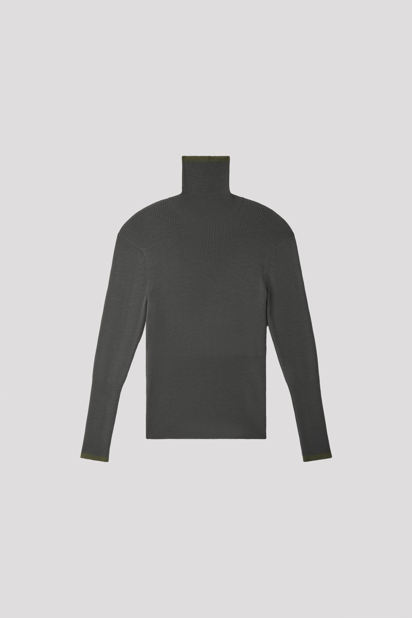 WOOL RIB HIGHNECK TOP - IRON GRAY-FERN GREEN