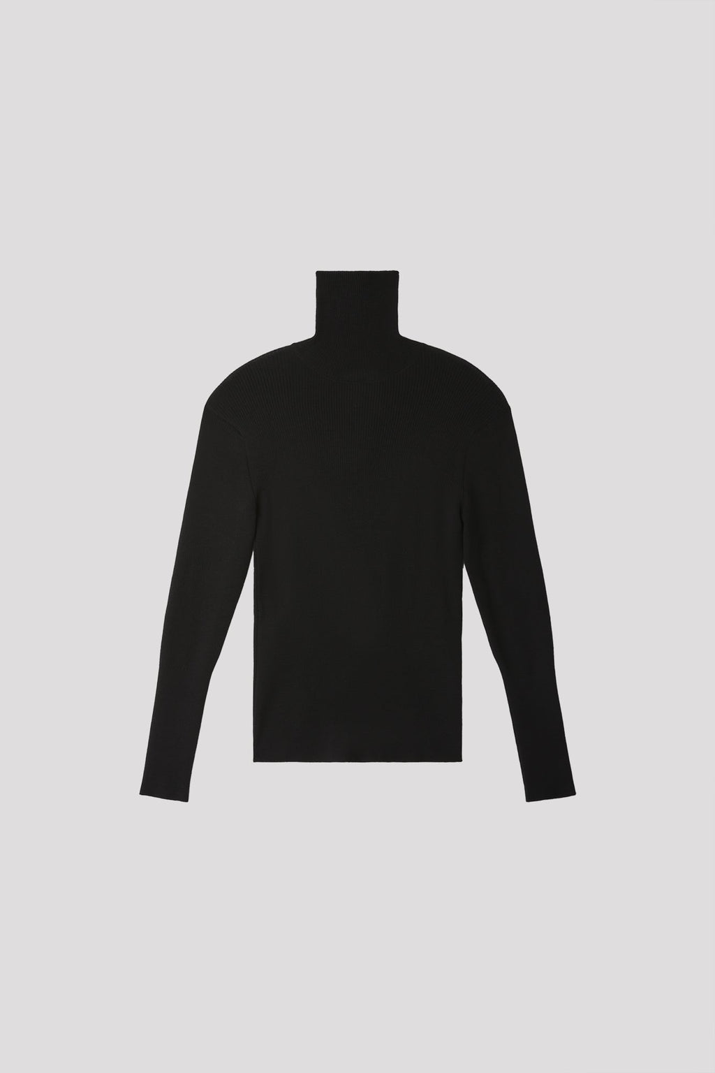 WOOL RIB HIGHNECK TOP - BLACK