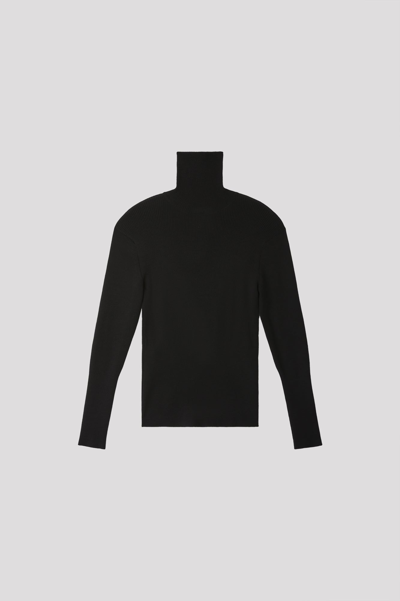WOOL RIB HIGHNECK TOP - BLACK