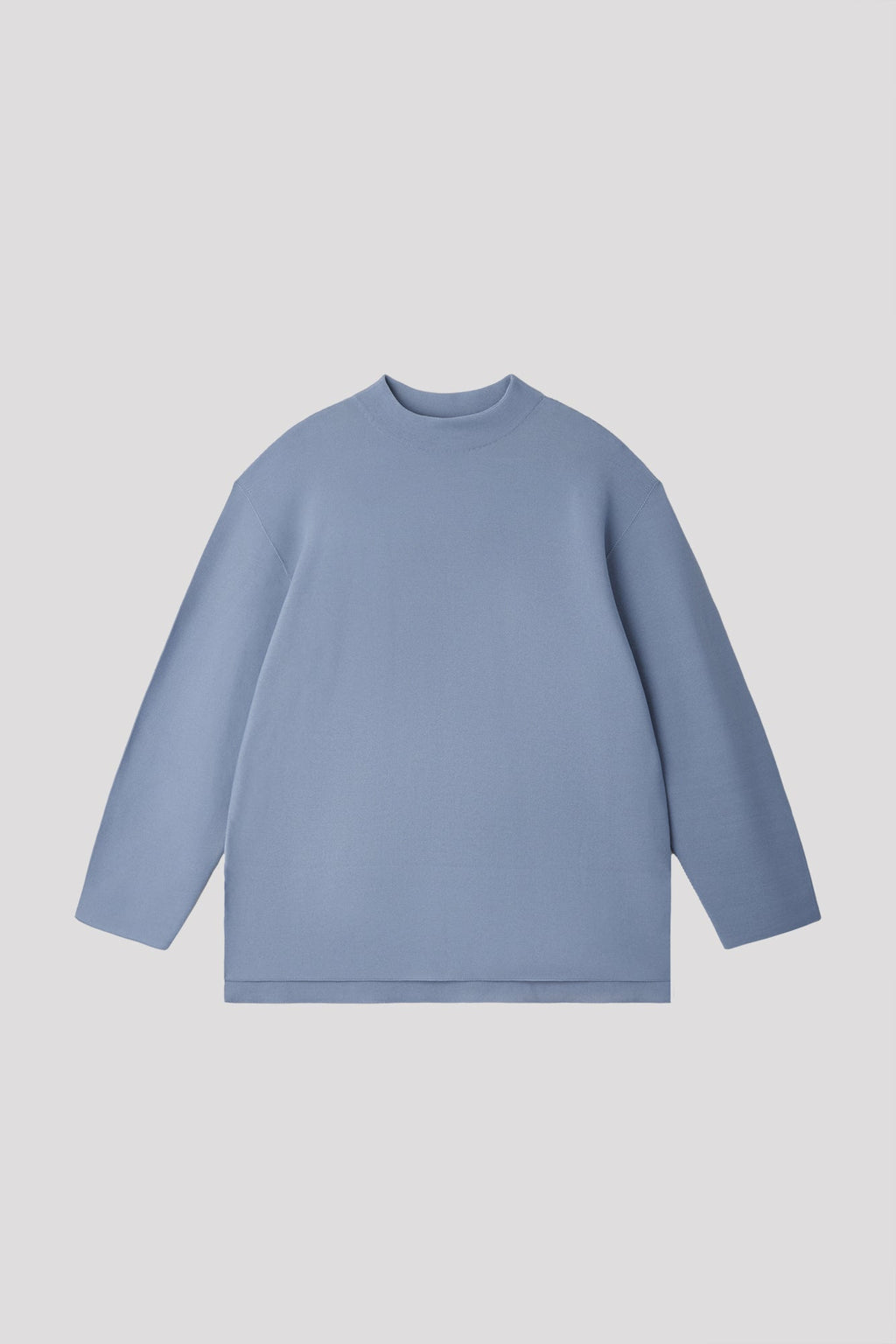 GARTER MOCKNECK LONG SLEEVE TEE SHIRT - ROBIN EGG BLUE