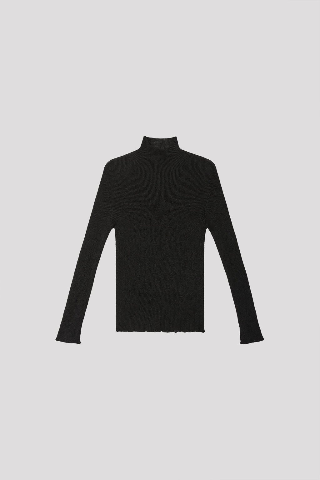 RIB LUCENT GLITTER MOCKNECK TOP - BLACK