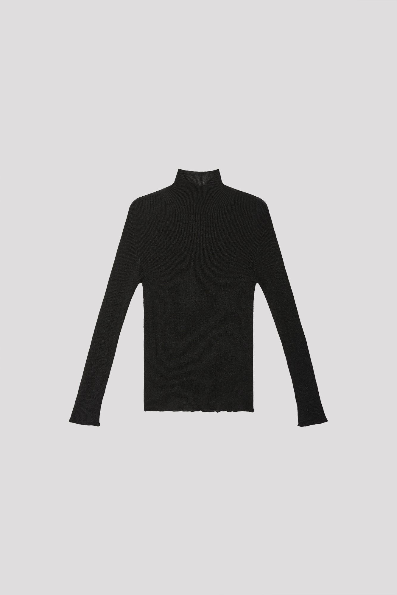 RIB LUCENT GLITTER MOCKNECK TOP - BLACK