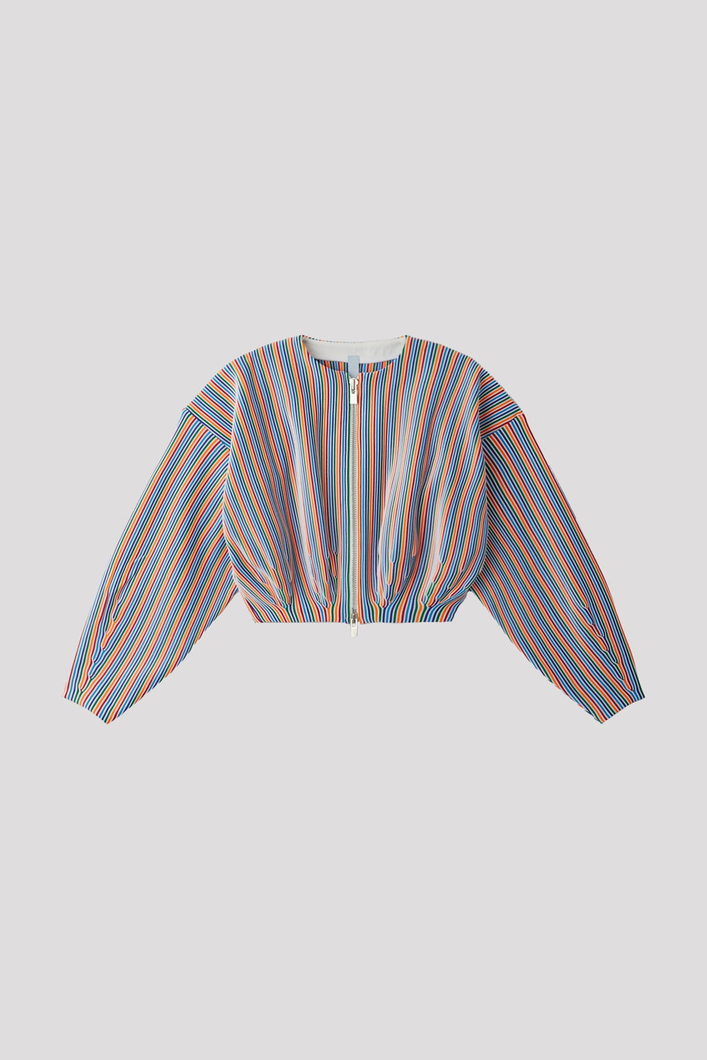 HYPHA COLLARLESS CROPPED BOMBER JACKET - WHITE MULTI 8