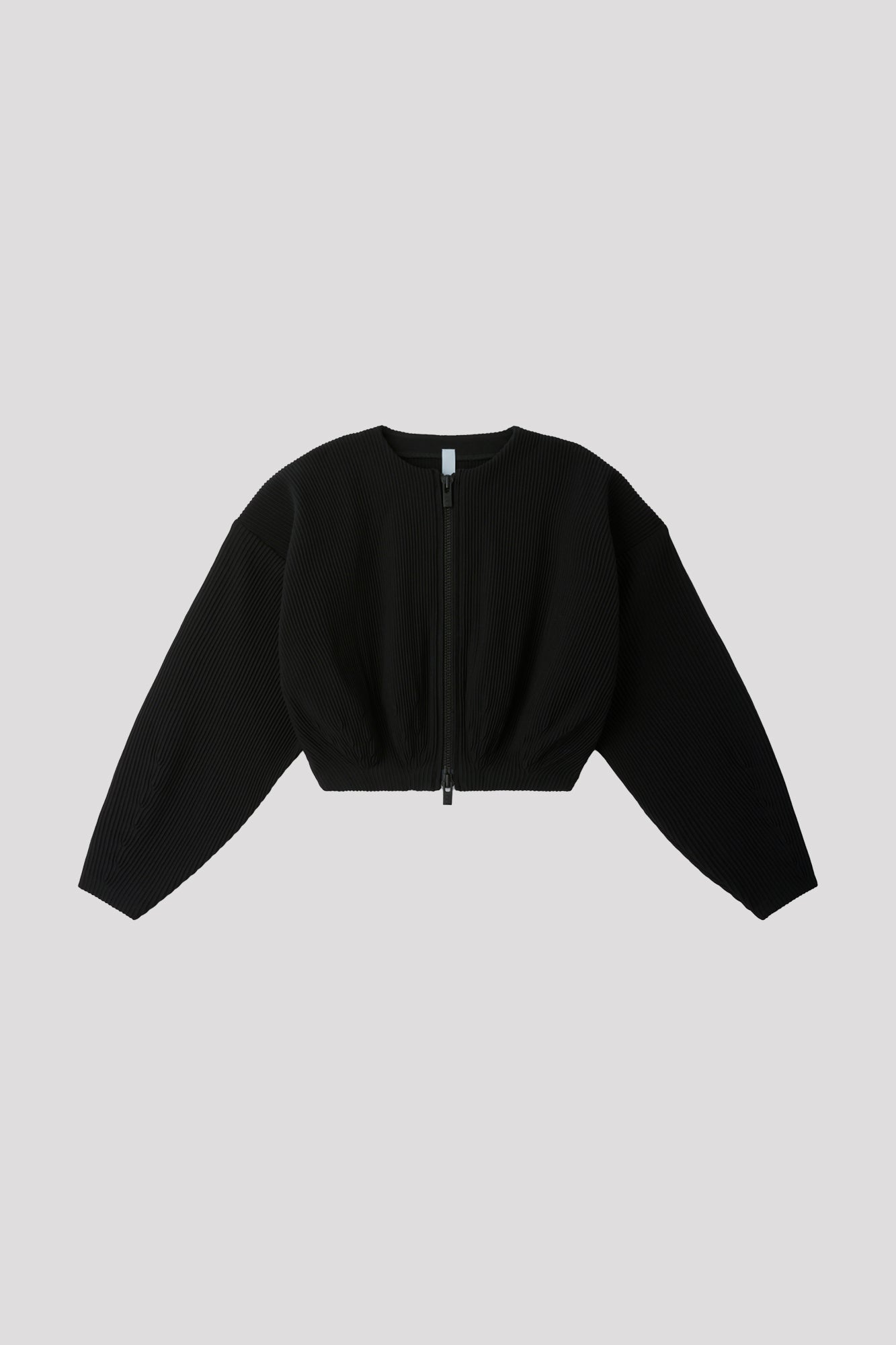 HYPHA COLLARLESS CROPPED BOMBER JACKET - BLACK