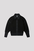 LATTICE STAND FALL COLLAR BLOUSON - BLACK