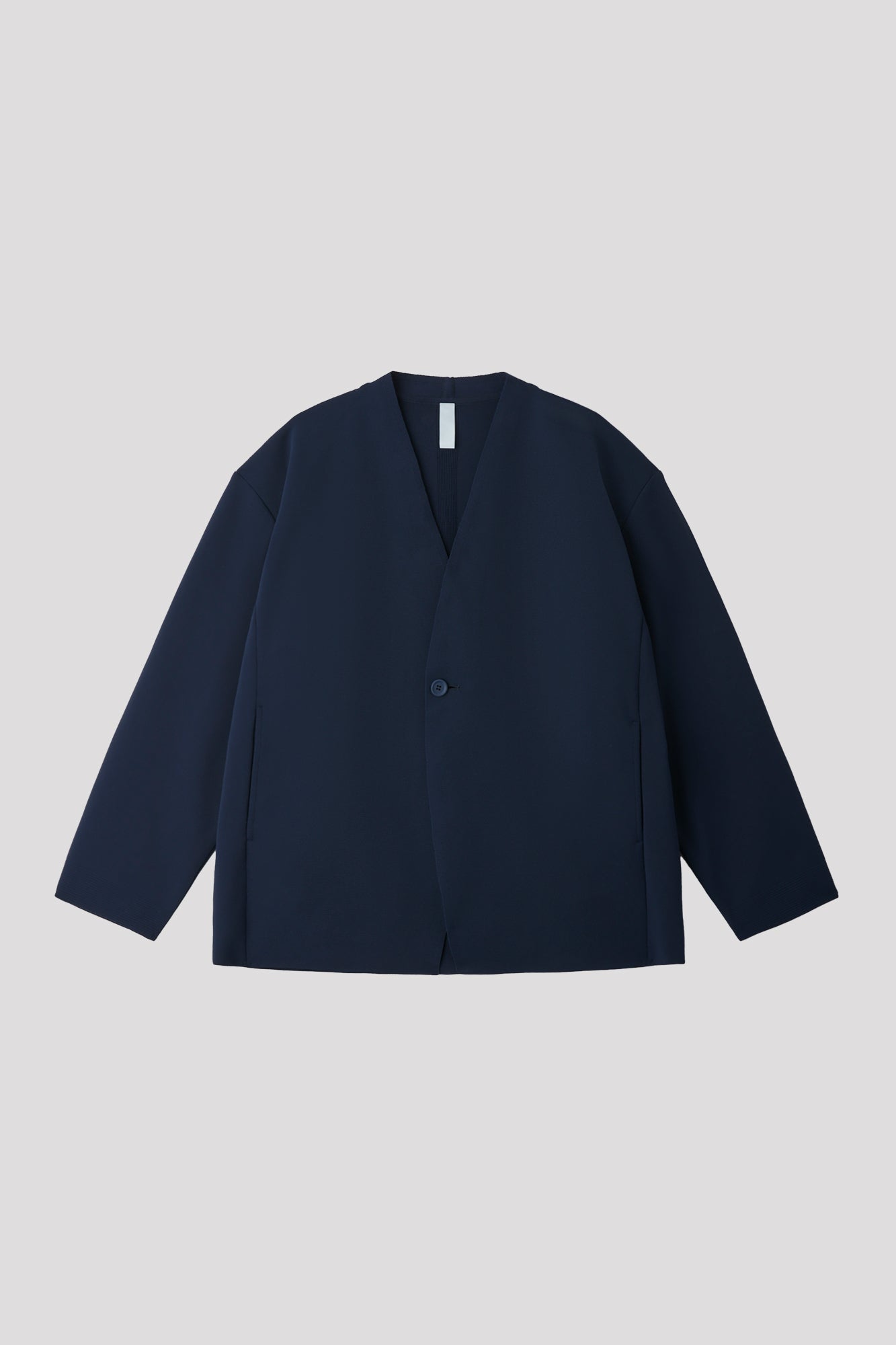 MILAN COLLARLESS DOUBLE BREASTED BOXY JACKET - NAVY