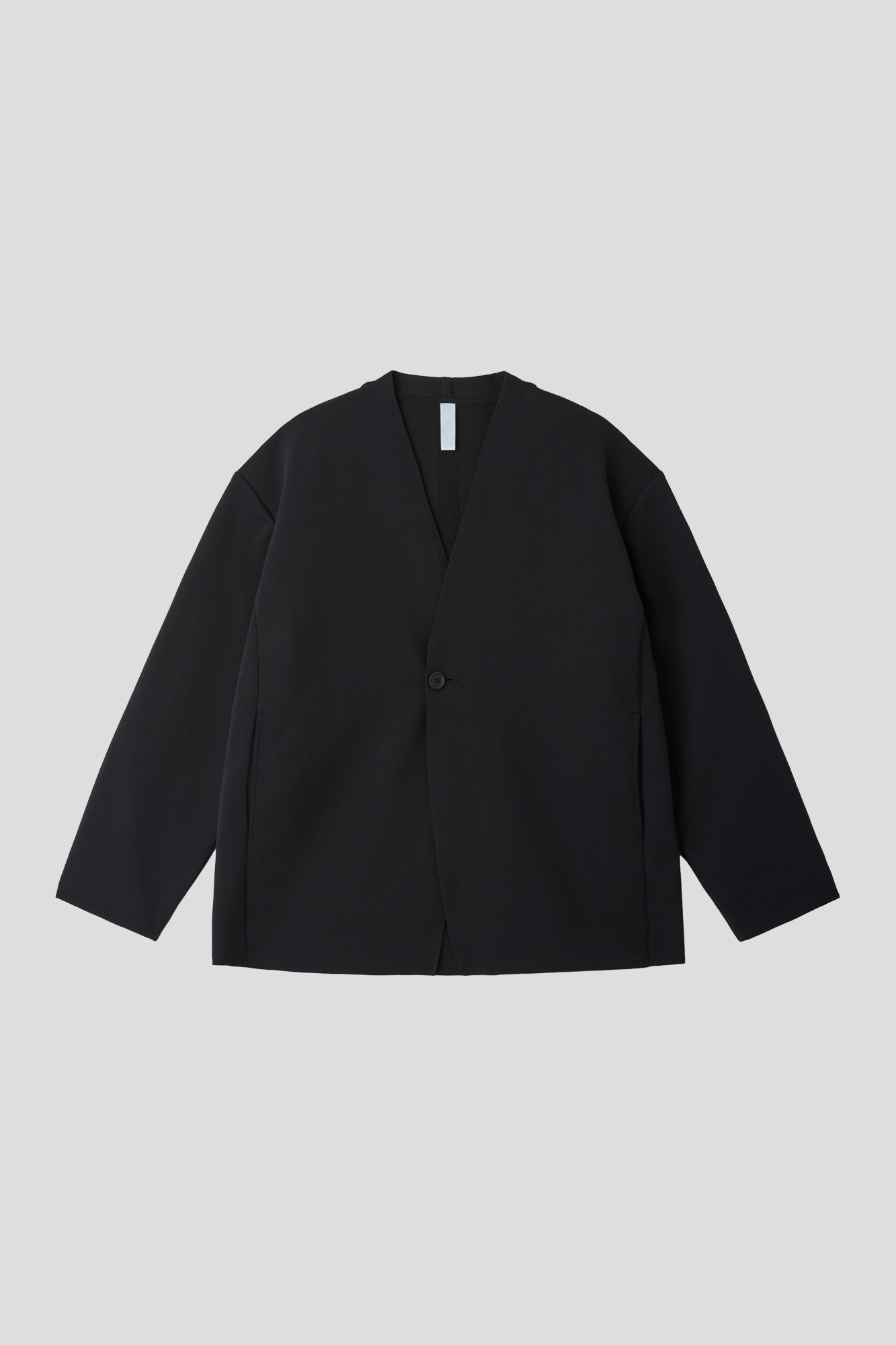 MILAN COLLARLESS DOUBLE BREASTED BOXY JACKET - BLACK