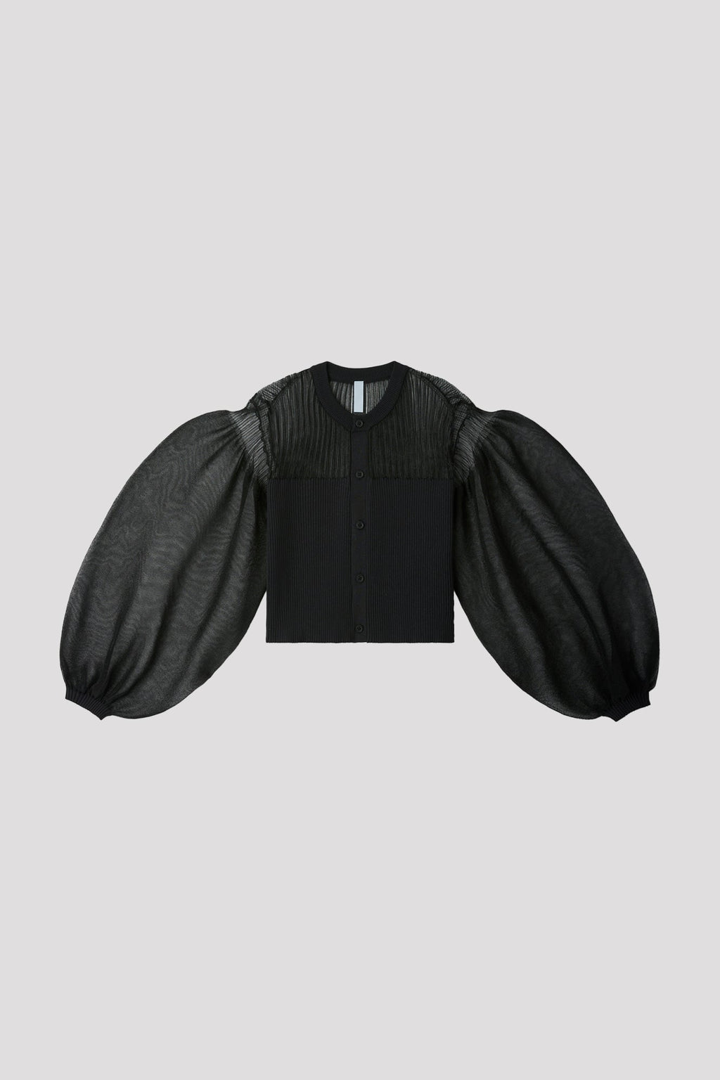 FLUTED LUCENT GLITTER PUFF SLEEVE CROPPED CARDIGAN - BLACK-BLACK