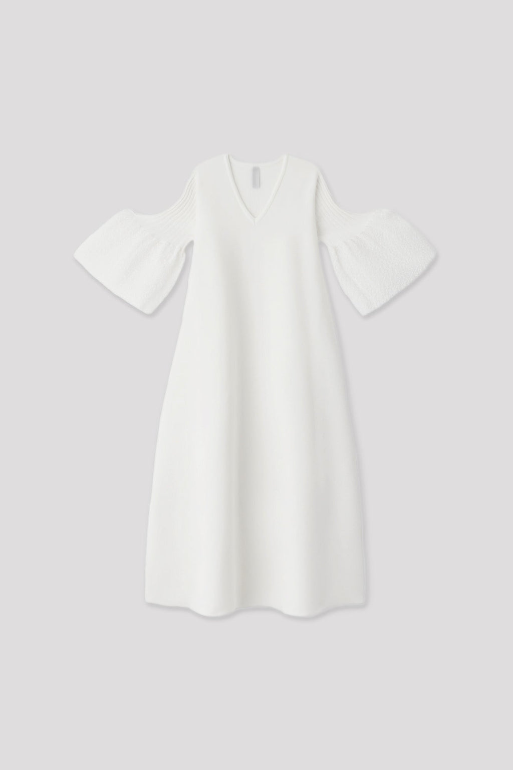POTTERY ORNAMENT SHORT BELL SLEEVE FLARE DRESS - WHITE