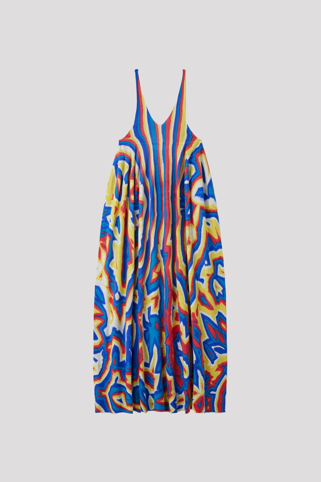 SILK RIVULET CHUSEN STRAP BUST FLARE DRESS - WHITE MULTI 8